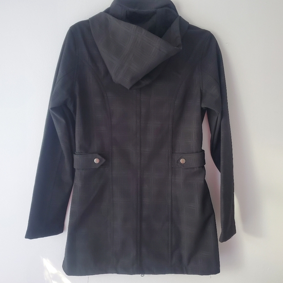 Free Country Woman's Black Plaid Hooded Trench Coat With Faux Fur Lining Sz S - Picture 6 of 16